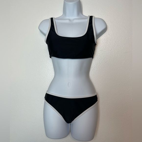 ☀️☀️☀️ Black with  White Piping Retro Style  Bikini - Picture 1 of 4